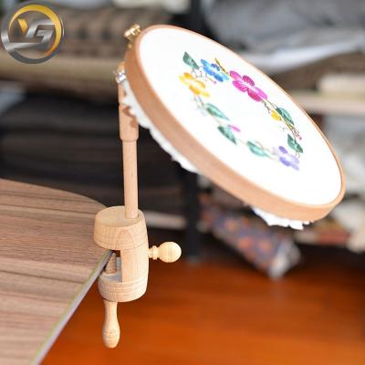 China Embroidery Tools Embroidery Stand on Table Adjustable Embroidery Hoop Stand Clamp Turned Beech Wood Hoop Stand for sale