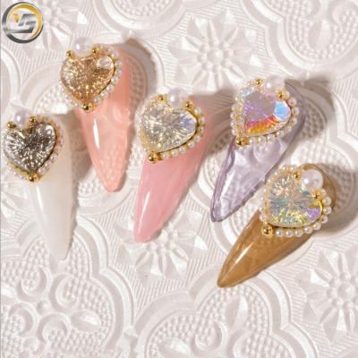 China Popular New Point Back Hear Shape Glass Nail Accessories Pear Nail Rhinestones For DIY Nail Art for sale