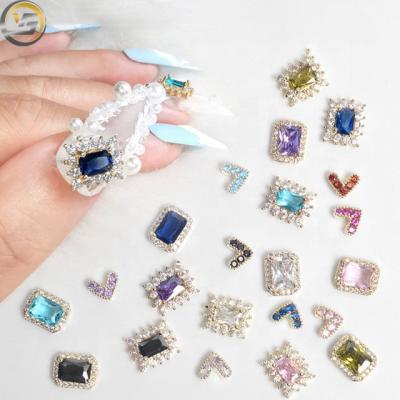 China High Quality Glue On Nail Art Parts Rectangle Heart Zircon Nail Rhinestones For Nail for sale