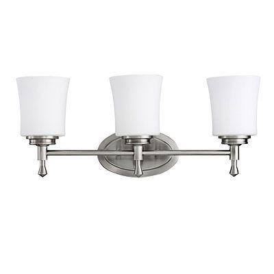 China Easy Assembly 3 Light White Glass Bathroom Vanity Light Brushed Nickel Hotel Wall Lamp for sale