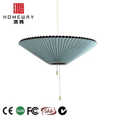 China Cyan Blue Fabric Shade Brass Button Chain Feature Iron Pendant Lamps Finshed Ceiling Led Lights Pendants Open Pendant Lights Hanging Chandelier for sale