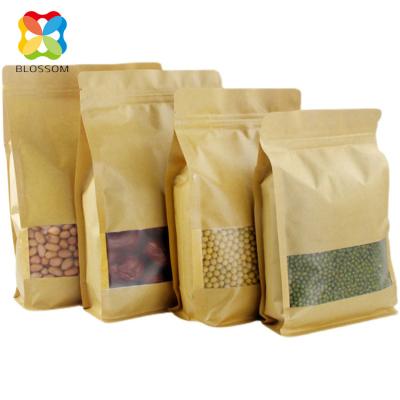 China Recyclable Kraft Paper Eight Sides Sealed Bag Food Storage Bag With Zipper For Tea Dried Fruit Packaging for sale