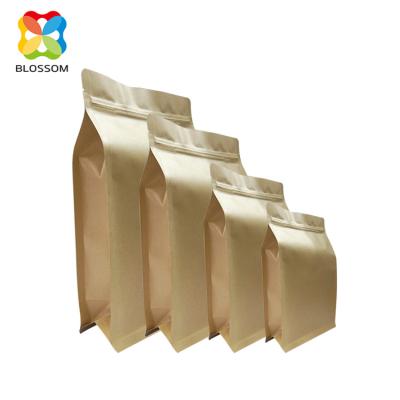 China Recyclable In Stock Aluminum Foil Brown Kraft Paper Flat Bottom Plastic Bag With Zipper For Dried Fruit Packaging for sale