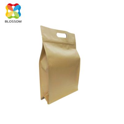 China Recyclable Kraft Aluminum Foil Flat Bottom Eight Sides Sealed Bag With Zipper Tea Coffee Bean Dried Fruit Packaging Food Storage Bag for sale