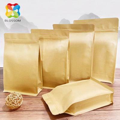 China Recyclable Kraft Paper Food Storage Bag Eight Sides Sealed Bag For Tea Coffee Bean Dried Fruit With Zipper for sale