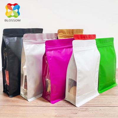 China Colorful Printed Barrier Aluminum Foil Laminated Flat Bottom Pouch For Dry Food Tea Coffee Bean With Window for sale