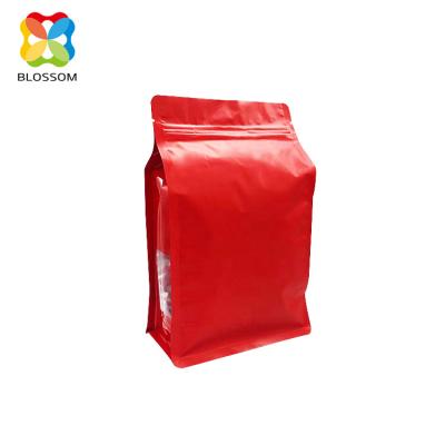 China Barrier Flat Bottom Bag Eight Sides Sealing Aluminum Foil Tea Coffee Bean Dried Food Packaging Zipper Bag for sale