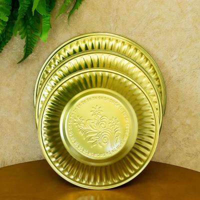 China Fruit Platter Stainless Steel Plate Customized Dinnerware Modern Golden Embossed Dish for sale