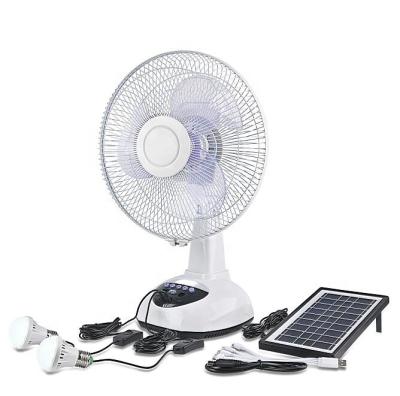 China AC/DC solar fan with DC bulbs produced teyoza 12 inch table fan USB charge rechargeable solar desktop fan DC fans with led light for sale