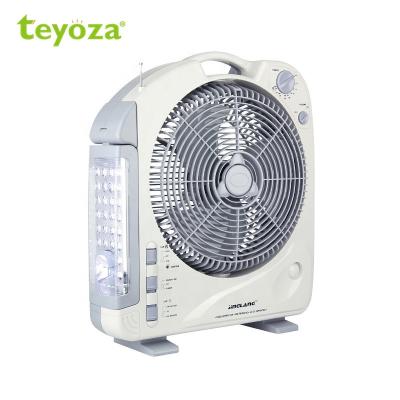 China AC/DC Operation Teyoza 12 Inch Rechargeable Box Fan With Led Fan Light Solar Tabletop Fan With FM Radio for sale