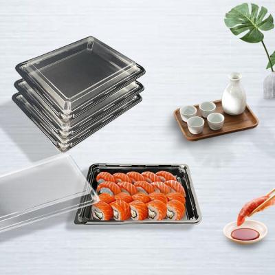 China PET Disposable Plastic Sushi Tray Food Rectangle Sushi Packaging Container With Lid for sale