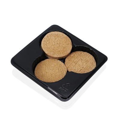 China Food Grade 2 3 Disposable Plastic Food Grade 2 3 Compartment Black Cookie Packaging Tray Box Accept Logo for sale