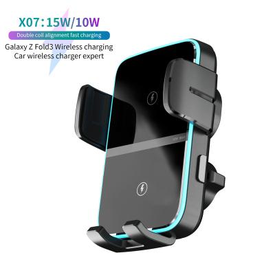 China Rotate 360 ​​This is a Dual Coil 15W Qi Wireless Charger Ring LED Light FOD Car Phone Holder For Samsung Z Shake for sale