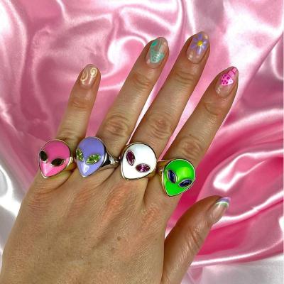 China Hiphop Personalized Face Ring 18K Gold Color Eco-Friendly Pink Cute Girl Jewelry Brass Ring for sale