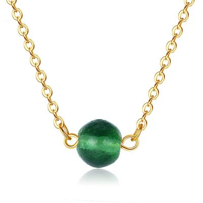 China TRENDY natural green jade stone handmade custom fashion beaded pendant necklace 14k copper gold plated for sale