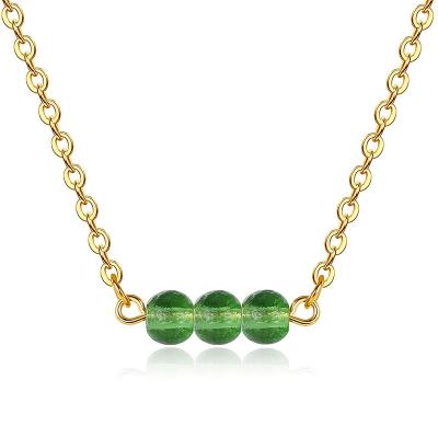 China Vintage Natural Green Three Stone Jade Stone Handmade Custom Fashion Beaded 14k Copper Gold Plated Pendant Necklace for sale