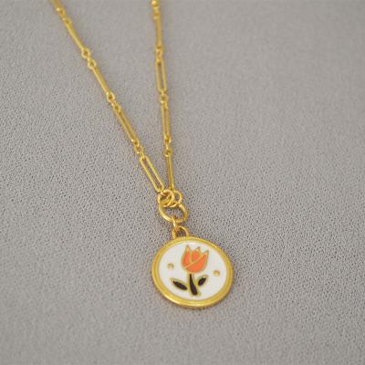 China Vintage Vintage Brass Gold Plated Trend Handmade Flower Fashion Gold Coin Pendant Necklace for sale