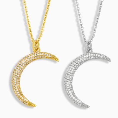 China Fashion Necklace Romantic Shiny Luxury Unisex Gold Plated Zircon Moon Pendant Necklace For Women Jewelry for sale