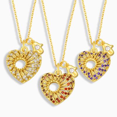 China Cheap Romantic 18k Gold Plated Luxury Heart Women Colorful Zircon Pendant Necklace Chain Necklace for sale