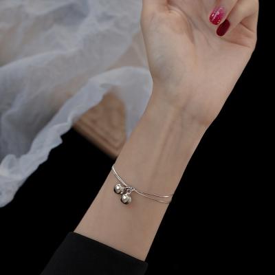 China Fashion Trendy Korean Trendy Designer Newly Double Layer Silver Bell Single Copper Bracelet For Women for sale