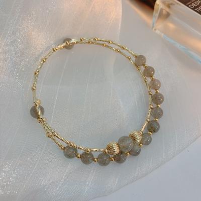 China Friendship Punk Natural Stone Hand Bracelet Gold Double Layer Jewelry Girl Fashion Chain Bracelet for sale