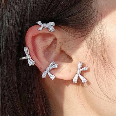 China Fashion Full Diamond Vintage Bow Stud Earrings Clip-on Ear Studs Super Gas Instant Fairy Ear Hanging Earrings For Women for sale