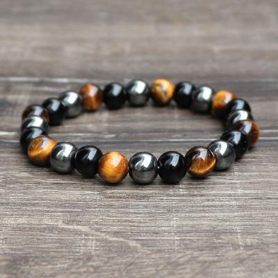 China FASHIONABLE Black Beaded Stone Tiger Eye Stone Gallstone Jewelry Hand Fashion Jewelry Stone Bracelet for sale