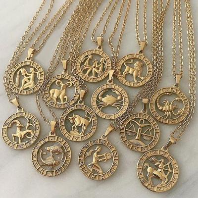 China Hiphop Newly Alloy Jewelry 12 Constellation Sign Personalized Gold Initial Chain Necklace For Party for sale