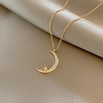 China Trendy Minimalist Moon Star Necklace Long Chain Women Hugging Stackable Chain Necklaces for sale