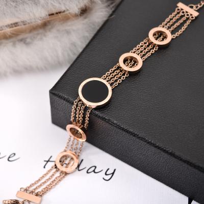 China Trendy Trendy Titanium Steel Black Round Circle Fashion Multilayer Women Rose Gold Plated Jewelry Bracelet for sale