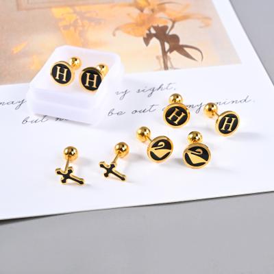 China FASHIONABLE Simple Cross Pattern Swan Letter Stud Earrings Stainless Steel Jewelry Earring for sale