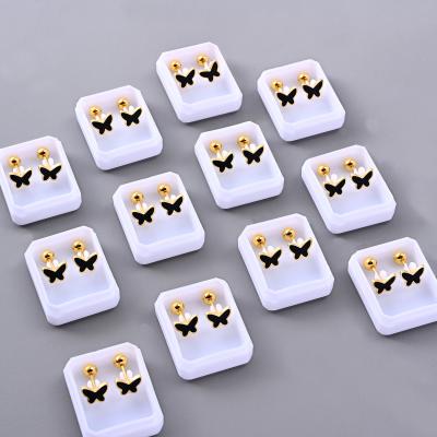 China 2021 TRENDY mini S925 gold needle gold stud earrings black silver butterfly gift gift with plastic box for sale