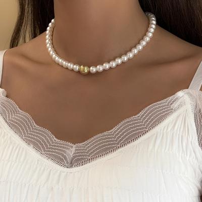 China FASHIONABLE pearl handmade ccb beaded imple trendy statement imitation pearl jewelry necklace for women for sale