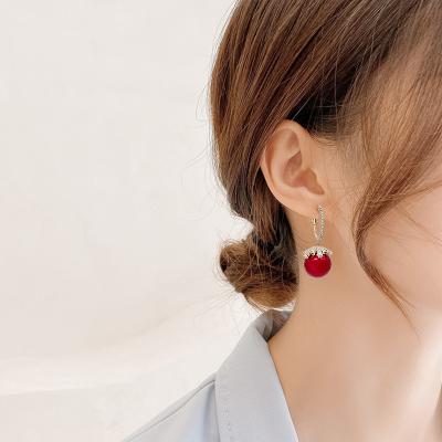 China TRENDY S925 Needle Jewelry Gold Ziron Silver Fashion Long Gray Red Color Pearl Earring For Ladies for sale