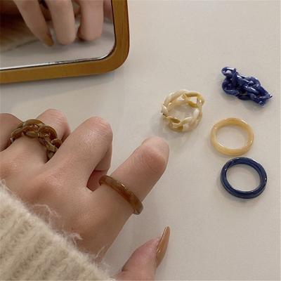 China FASHIONABLE Korean Style Amber Minimalist Acrylic Mixed Color Designer Acetate Ring Chain Ring for sale