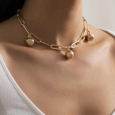 China Trendy Simple Round Bead Metal Geometric Short Pendant Gold Plated Gold Plated Chain Necklace For Women for sale