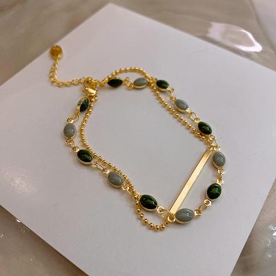 China Trendy Fashion Vintage Gold Beads Bracelet Double Layer Adjustable Crystal Drop Bracelet For Girl for sale