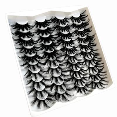 China Professional Wholesale 20 Pairs Full False Tape False Tresluces Synthetic Hair Lashes 25mm Bulk 100% Handmade Synthetic Fluffy Eyelashes for sale