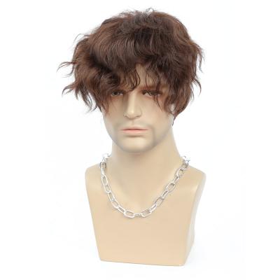 China Undetectable Fantasy Nature Wigs High Quality Short Curly Synthetic Wigs Men's Wigs for sale