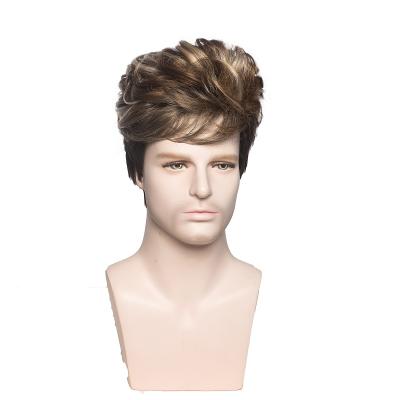 China High Temperature Fiber Well-designed Mens Hair Toupee Messy Layered Gold Short Synthetic Hair Wig Caps for sale