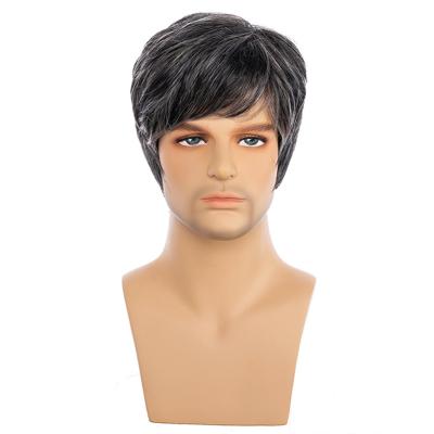 China Straight Synthetic Hair Wig For Male Realistic Hairpiece Hairpiece Fleeciness Ombre Gray Wigs Short Men Straight Synthetic Wig For Male for sale