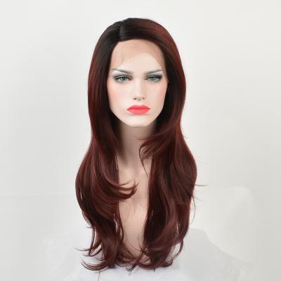 China Cheap Natural Synthetic Body Wave Brown Long Body Wave Wig Cap Human Hair Factory Supplier Hd Lace Front Wig for sale