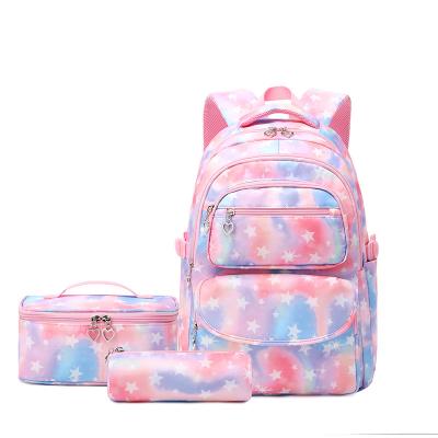 China Female Student School Travel Bag Daisy Printing Backpack Computer Bag Waterproof Three-Piece Set Girls With Lunch Bag Pencil Case for sale