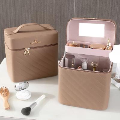 China Travel leather storage storage beauty cosmetics beauty cosmetics fashion fashion PU striple case with one layer drawer for sale