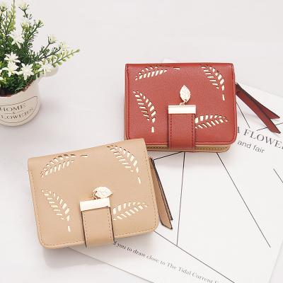 China Waterproof Cute 2021 Korean Style Girls Candy Color Green Leaf PU Short Cash Wallet Coin Clips Card Holder With Pendant for sale