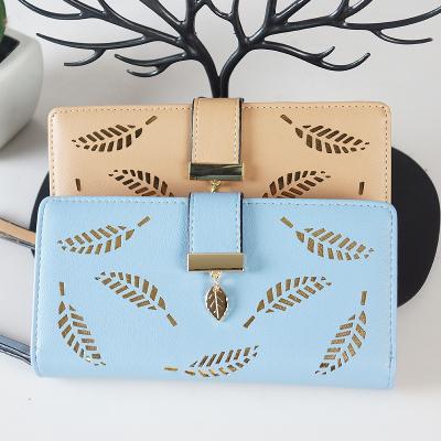 China Waterproof Cute 2021 Girls Korean Style Candy Color Green Leaf PU Long Cash Wallet Coin Clips Card Holder With Pendant for sale