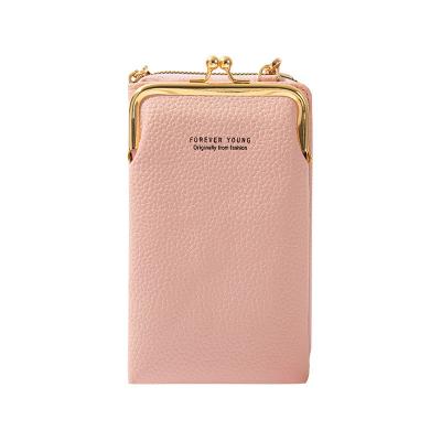 China Waterproof Cute 2021 Korean Style Girls Candy Color PU Macaron Long Cash Wallet Coin Clips Card Holder With Shoulder Strap for sale