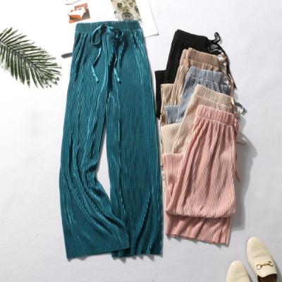 China Breathable Summer Wide Leg Pants For Women 2020 New Women's Casual Elastic Waist High Fashion Loose Long Leg Pants for sale