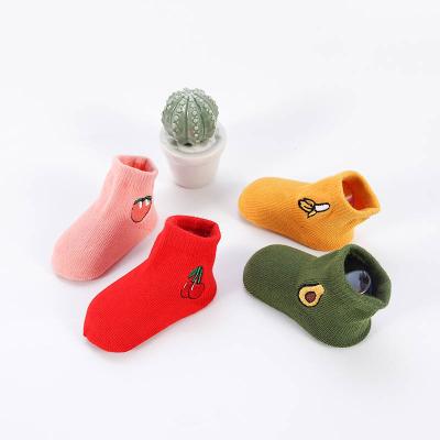 China Factory wholesale cute cartoon embroidery antibacterial fruit avocado cotton baby socks for sale