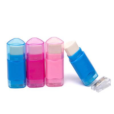 China Pink Blue Red Manganese PS Lipstick Safe Custom Logo Baby Kid Patent Pencil Sharpener And Eraser Plastic Eraser Attached Pencil Sharpener And Eraser for sale